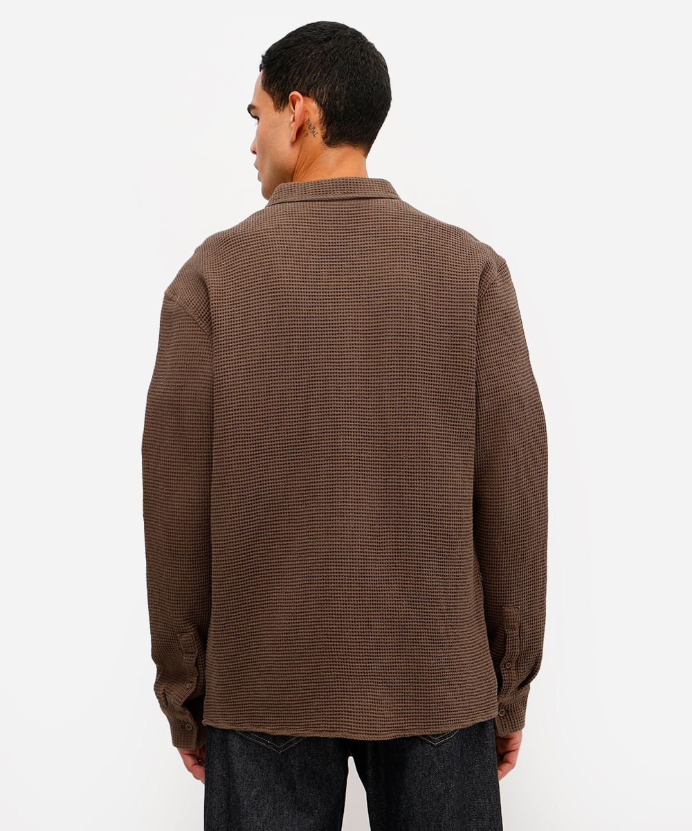 camisa masculina de algodão texturizada marrom