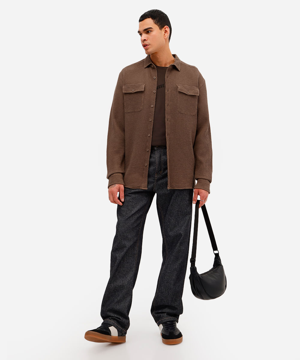 camisa masculina de algodão texturizada marrom