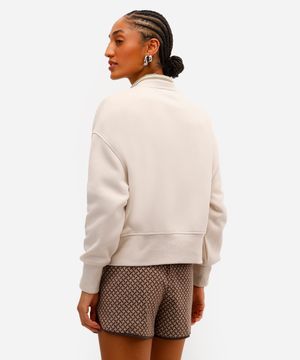 blusão feminino de moletom felpado bordado nantucket bege