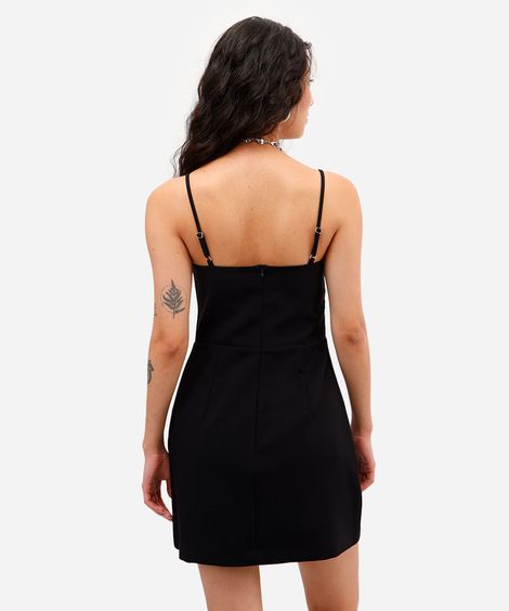 vestido curto alça fina com brilhos preto
