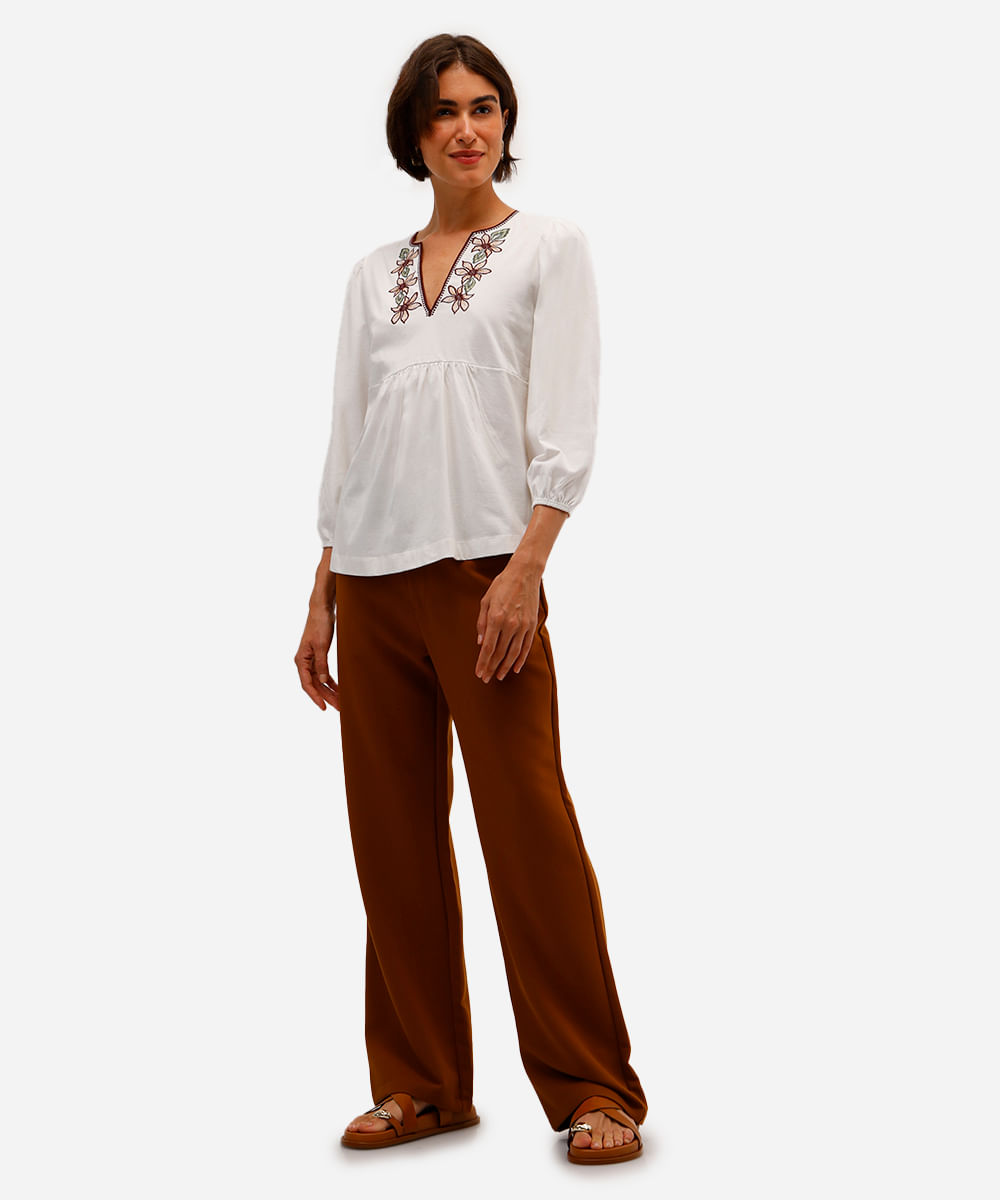 bata feminina de algodão com bordado floral off white