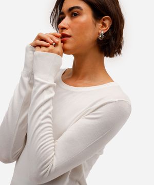 blusa básica feminina de tricot manga longa off white