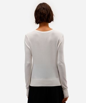 blusa básica feminina de tricot manga longa off white