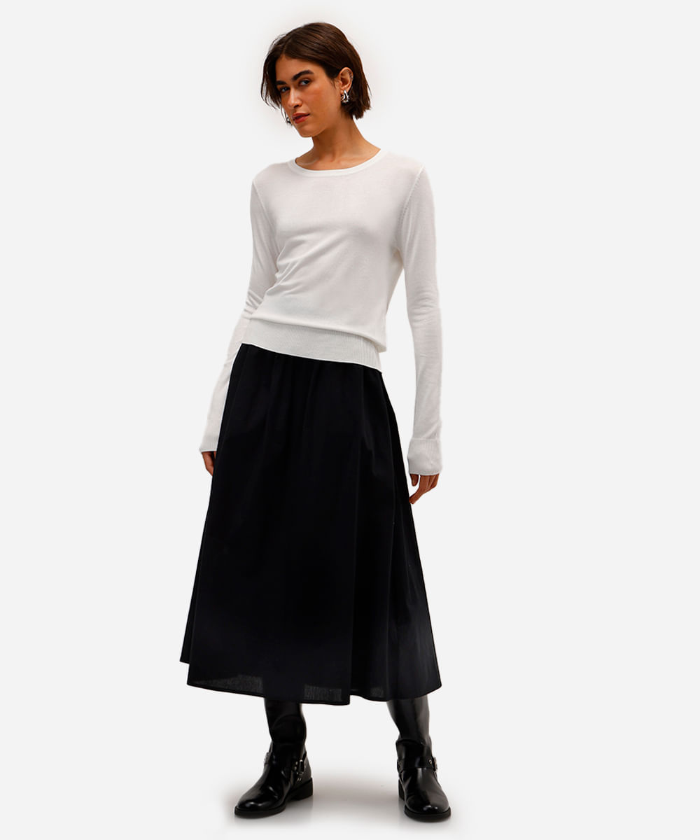 blusa básica feminina de tricot manga longa off white