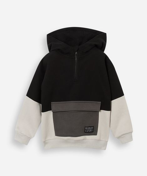 blusão infantil de moletom com capuz e bolso cinza