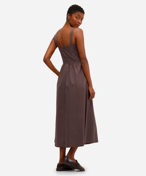 vestido midi feminino de algodão decote quadrado marrom