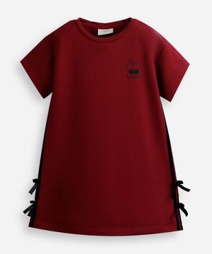 vestido infantil de moletom sem felpa com laços vinho