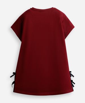 vestido infantil de moletom sem felpa com laços vinho