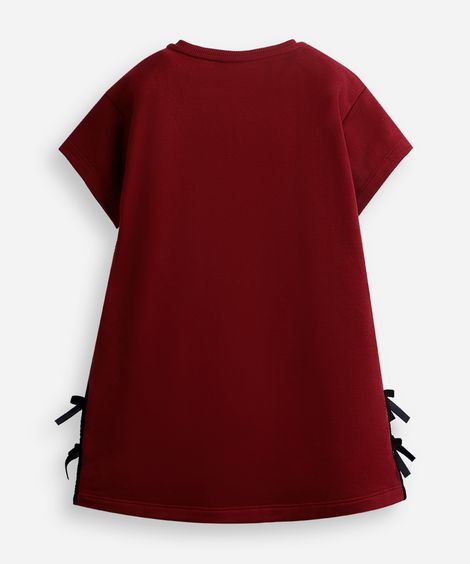 vestido infantil de moletom sem felpa com laços vinho