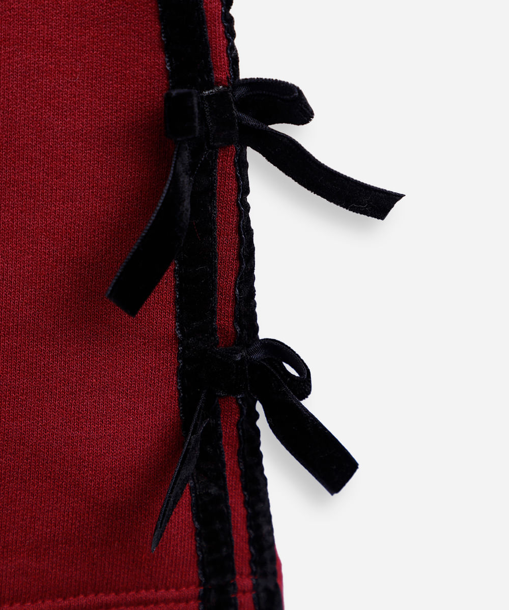 vestido infantil de moletom sem felpa com laços vinho