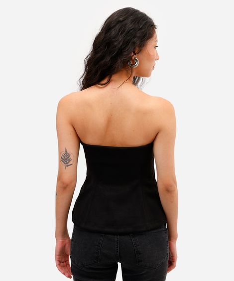 blusa peplum feminina sem alça de suede preta