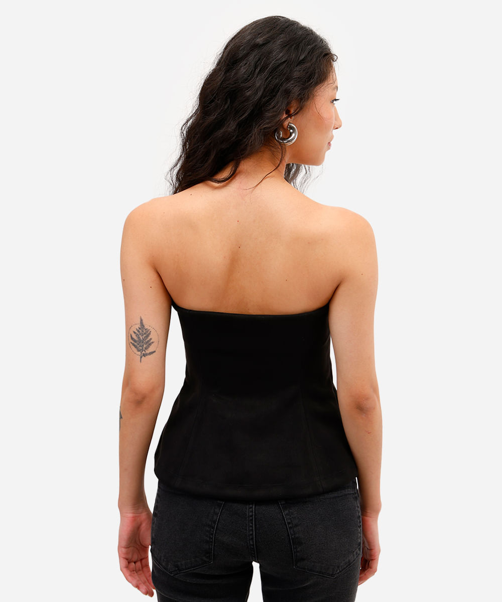 blusa peplum feminina sem alça de suede preta