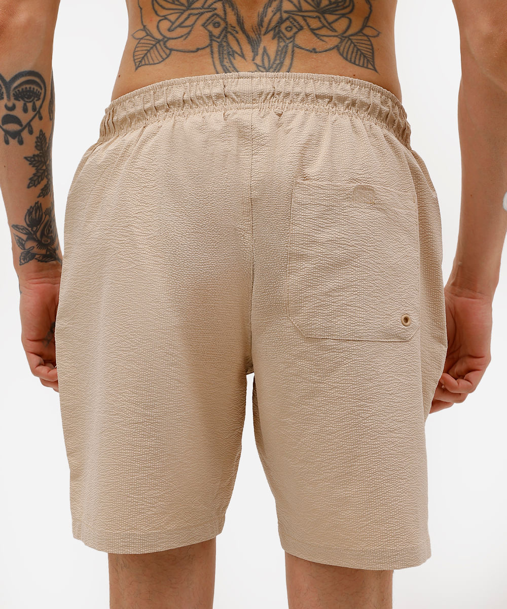short masculino cós elástico texturizado bege