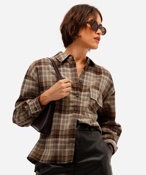 camisa feminina manga longa xadrez verde