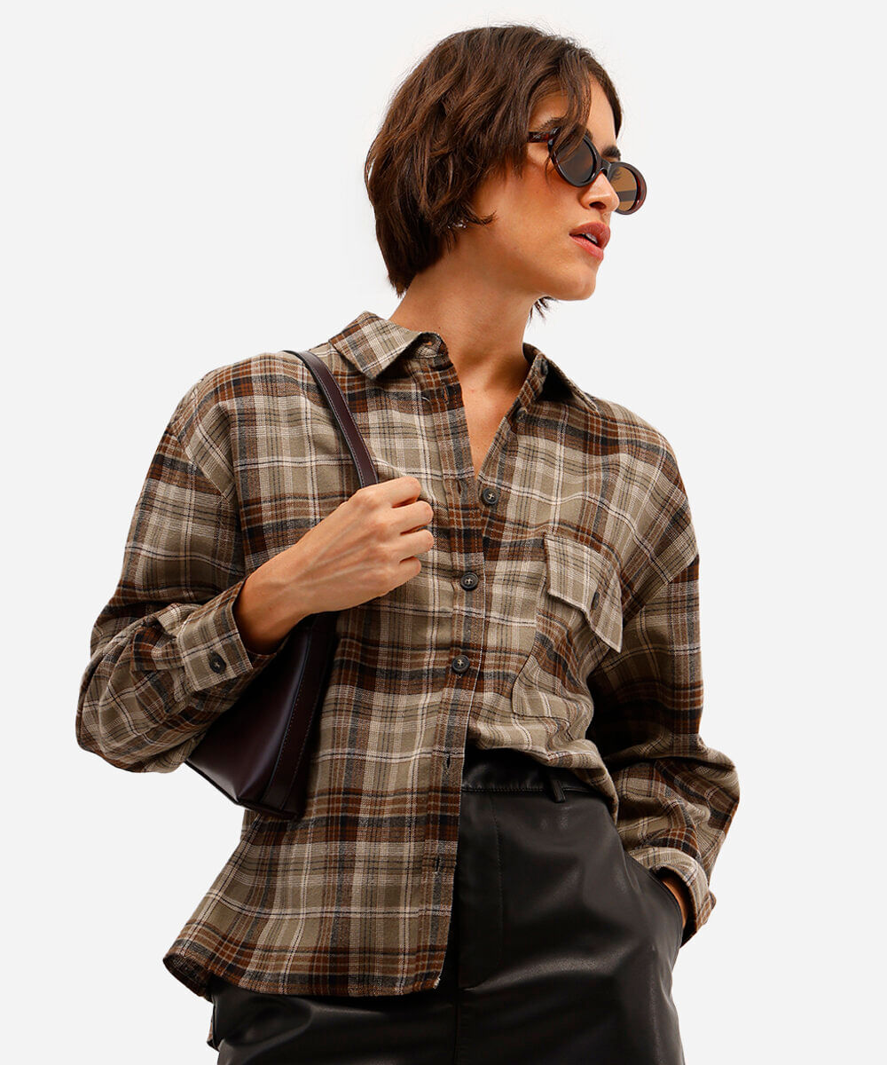 camisa feminina manga longa xadrez verde
