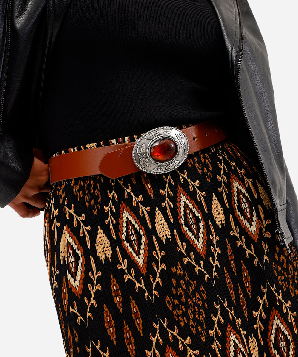 cinto boho fivela arredondada marrom