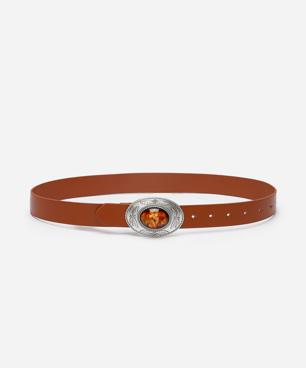 cinto boho fivela arredondada marrom