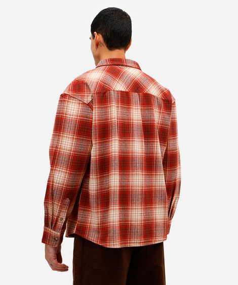 camisa masculina de algodão manga longa xadrez vermelha