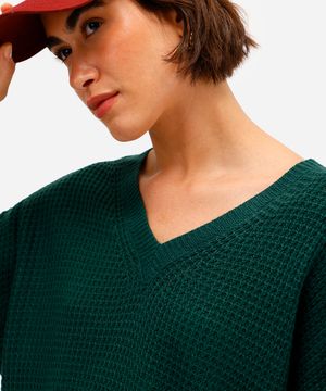 suéter feminino de tricot decote v verde