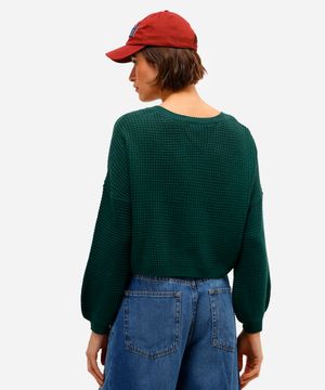 suéter feminino de tricot decote v verde
