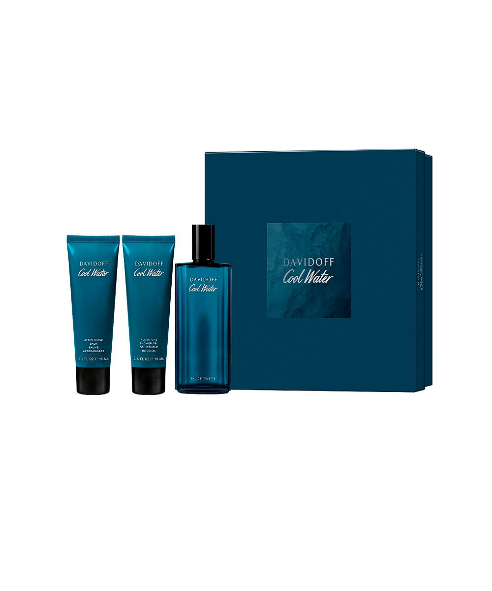 kit perfume masculino davidoff cool water fragrance coffrets 125ml balm 75ml shower 75ml
