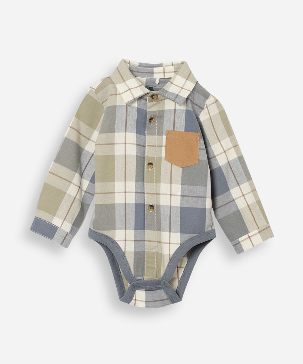 body infantil gola polo manga longa xadrez colorido