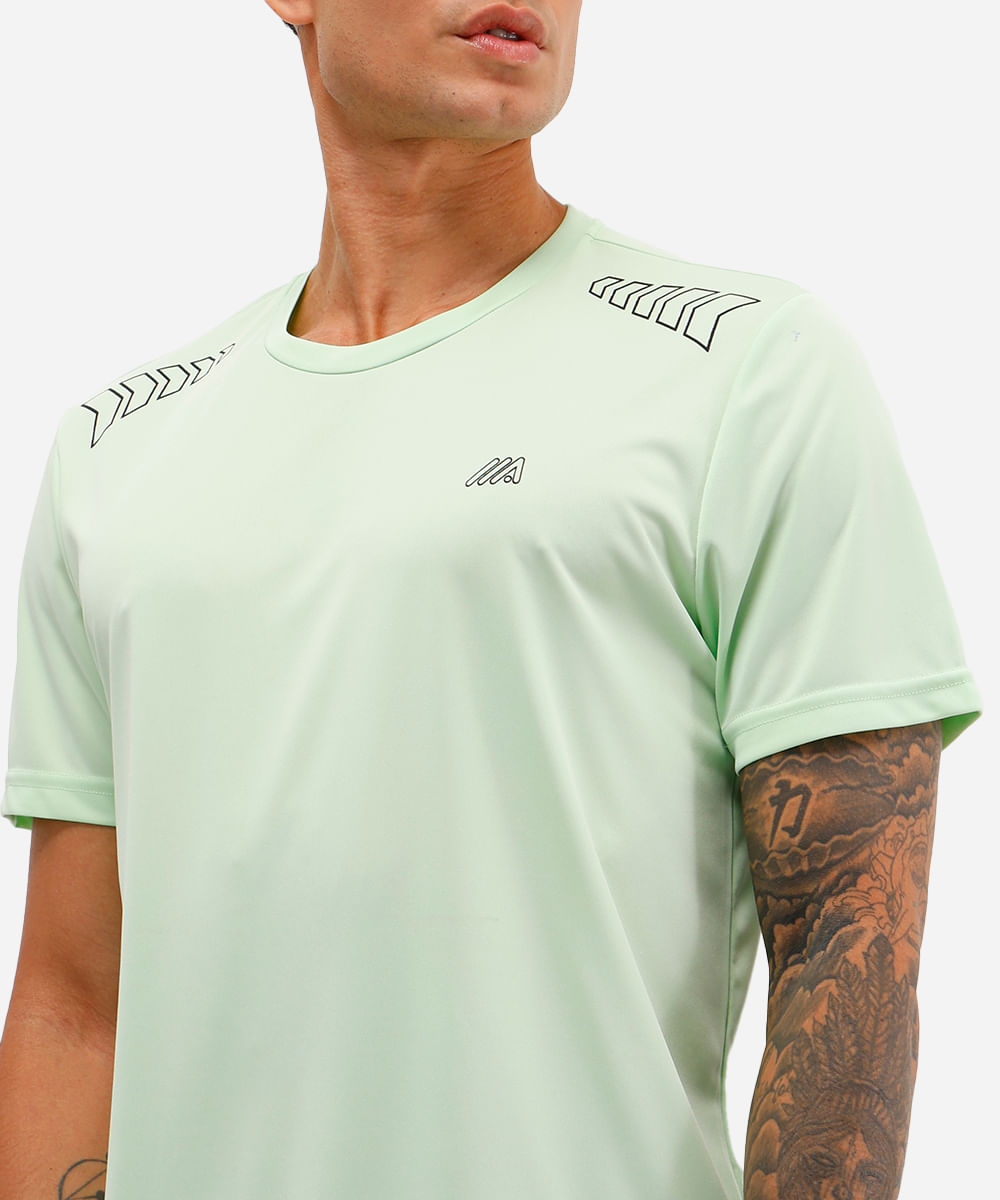 camiseta masculina setas manga curta esportiva verde