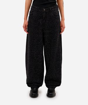 calça baggy feminina jeans com brilhos preta