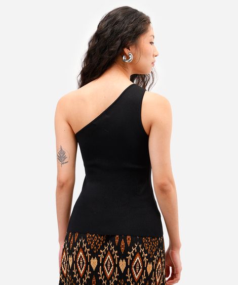 blusa ombro único feminino de tricot preta