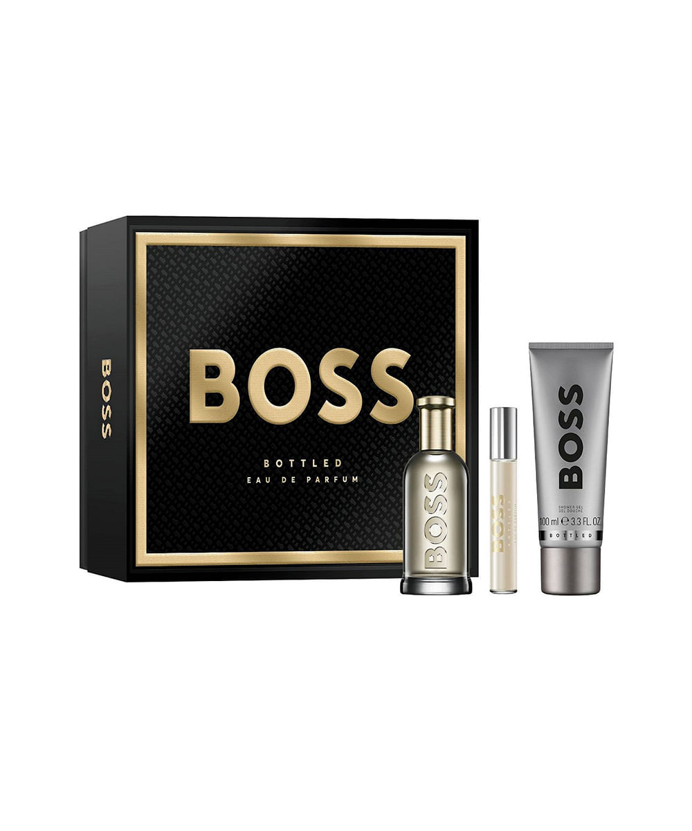 kit perfume masculino hugo boss bottled edp 100ml pen spray 10ml e gel de banho 100ml