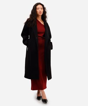 casaco trench coat com faixa preto