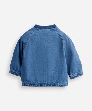 jaqueta bomber infantil jeans com bordado azul