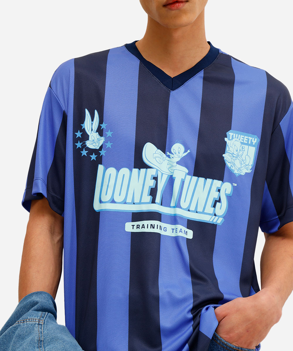 camiseta masculina texturizada listrada looney tunes azul