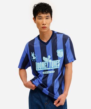 camiseta masculina texturizada listrada looney tunes azul