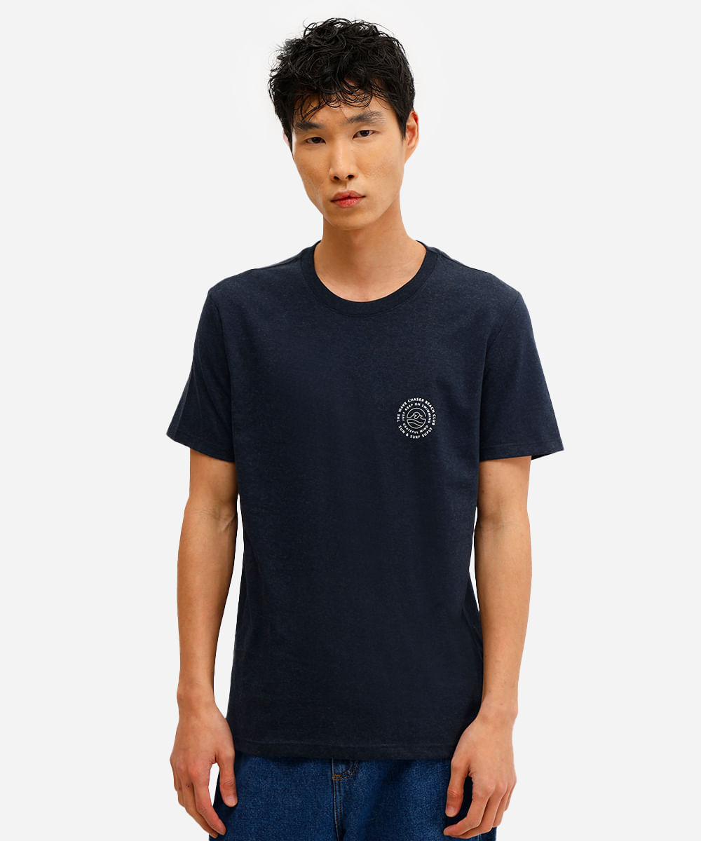 camiseta masculina de algodão beach club azul