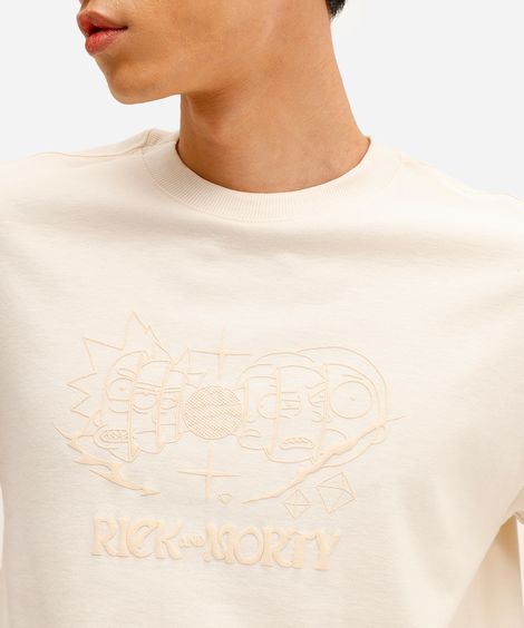 camiseta masculina manga curta rick and morty bege