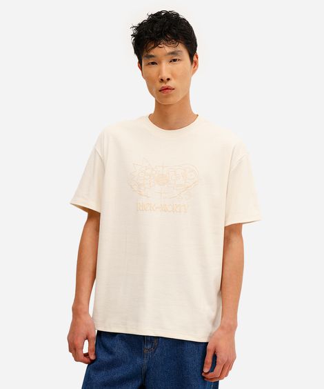 camiseta masculina manga curta rick and morty bege