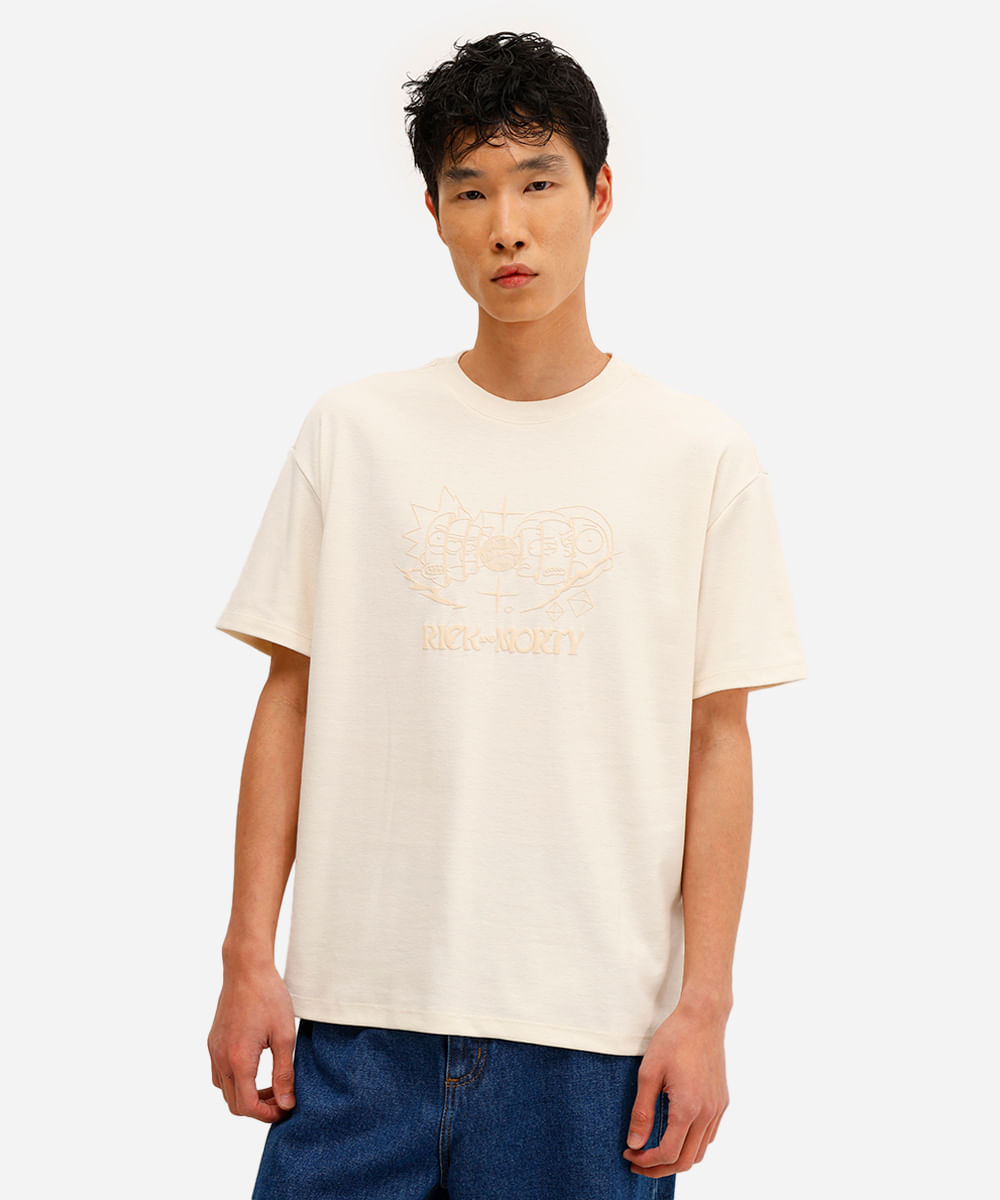camiseta masculina manga curta rick and morty bege