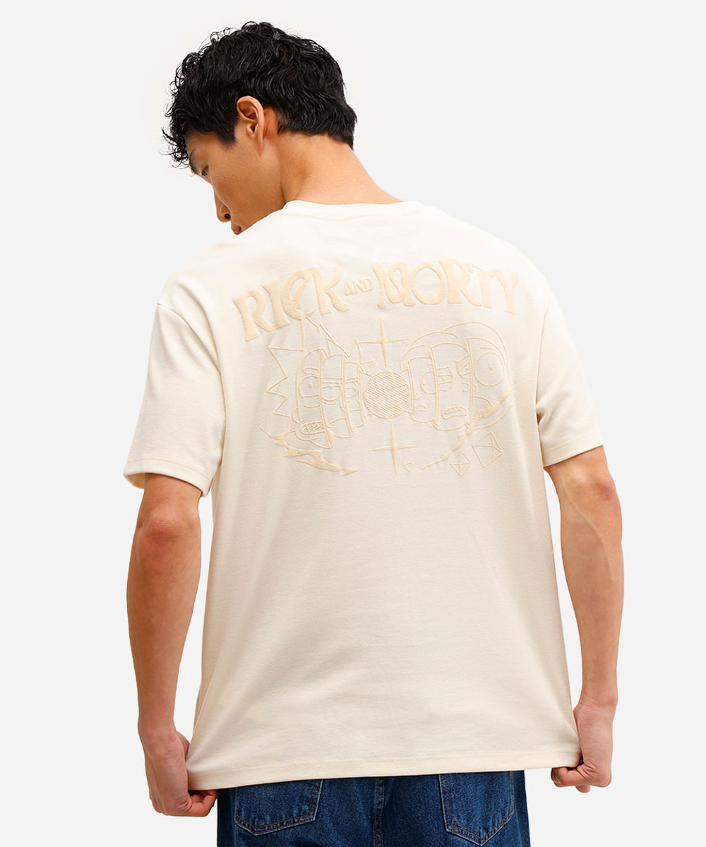 camiseta masculina manga curta rick and morty bege