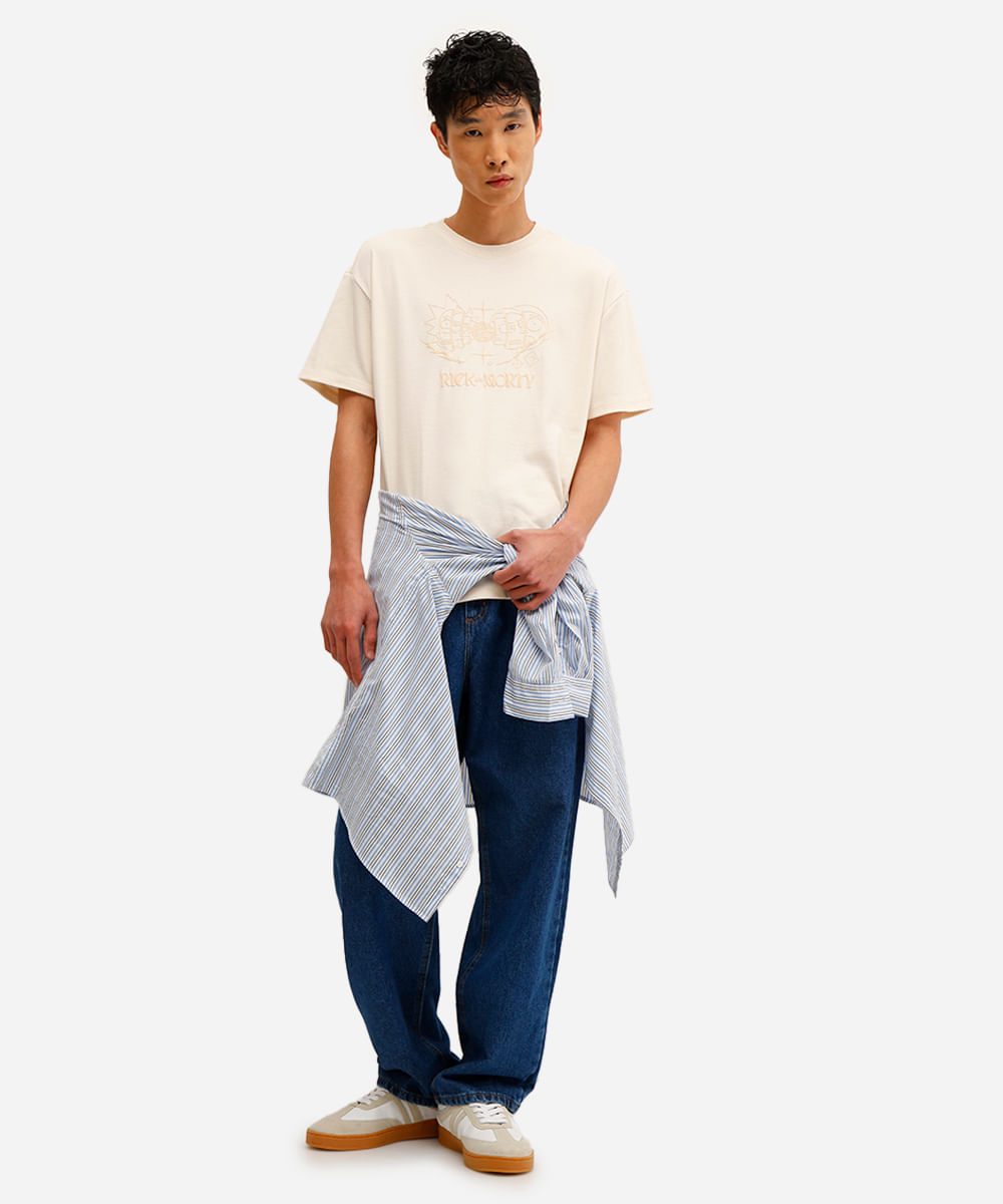 camiseta masculina manga curta rick and morty bege