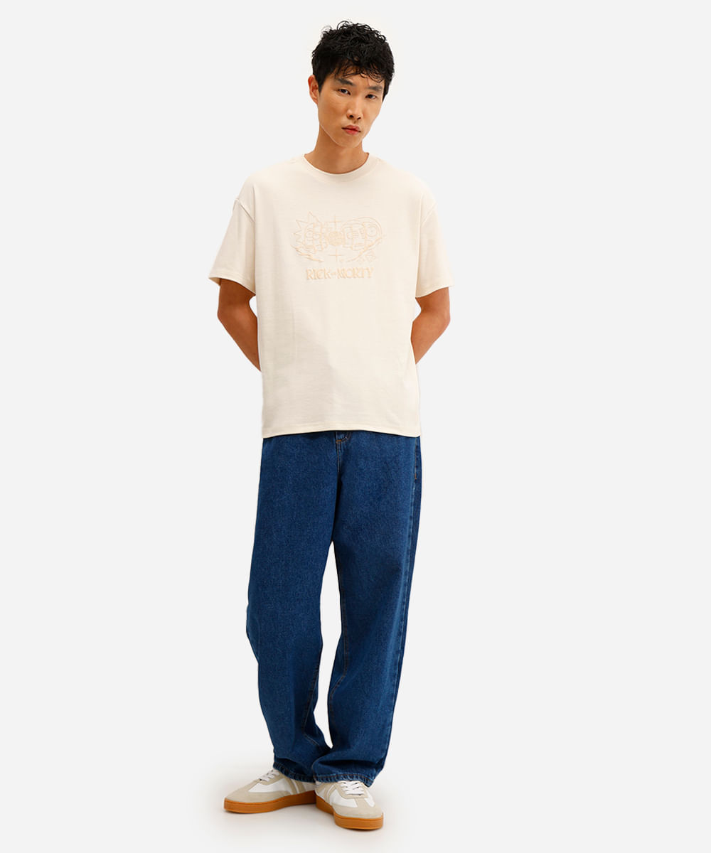 camiseta masculina manga curta rick and morty bege