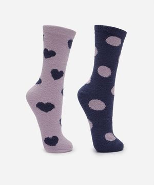 kit de 2 meias femininas cano alto estampada colorida