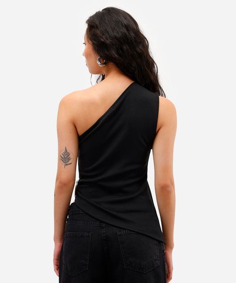 blusa ombro único assimétrica preta