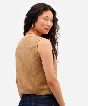 colete feminino de suede decote v - marrom