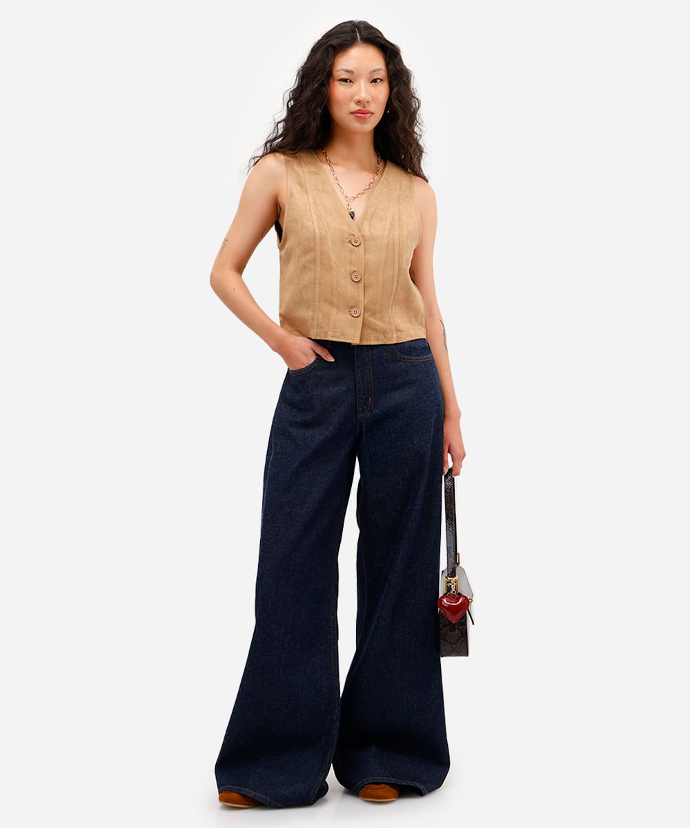 colete feminino de suede decote v - marrom