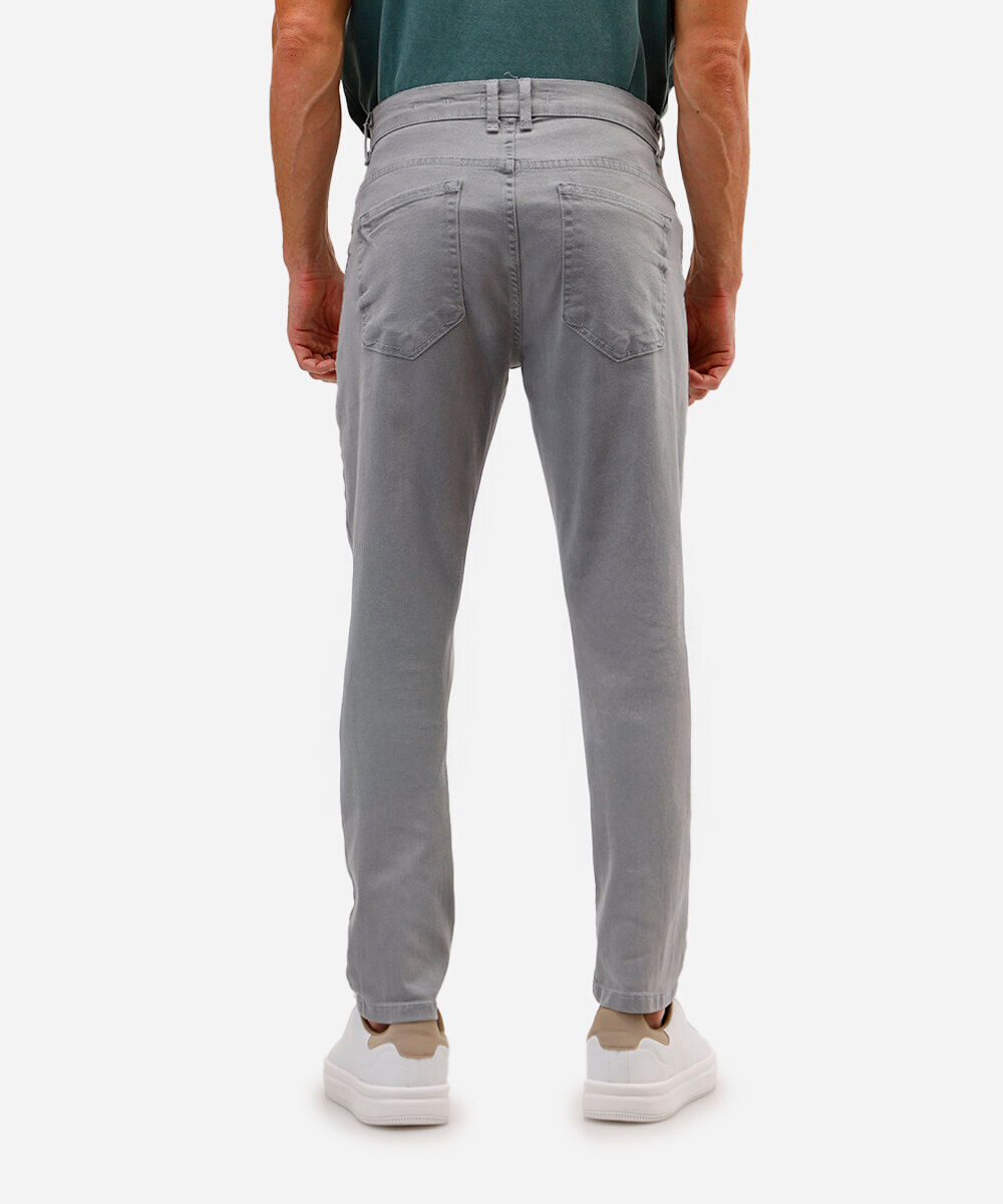 calça slim masculina de sarja cinza