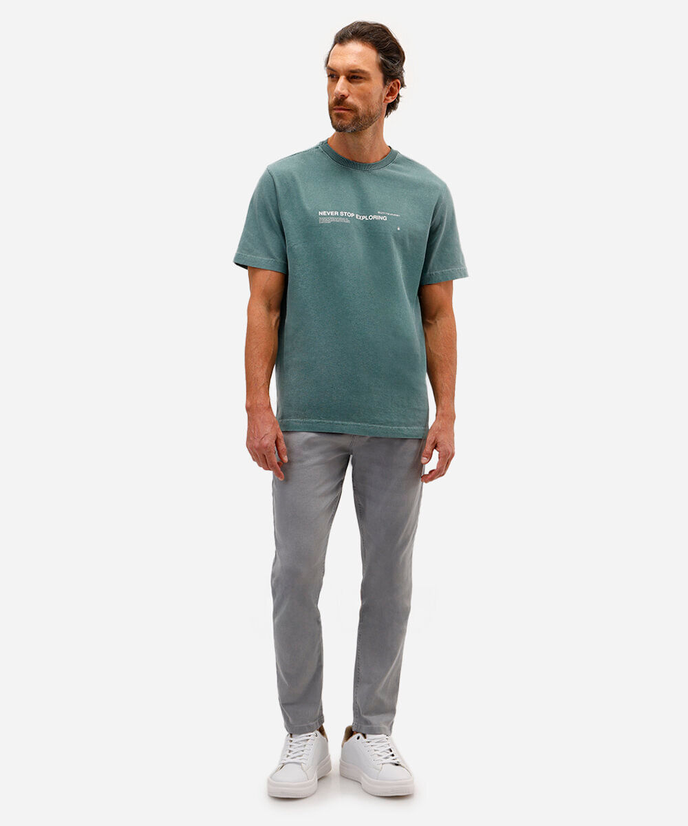 calça slim masculina de sarja cinza