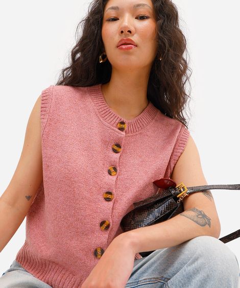 colete feminino de tricot rosa