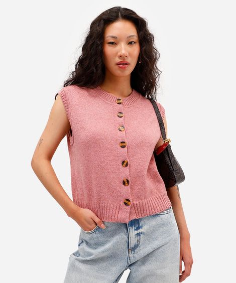 colete feminino de tricot rosa