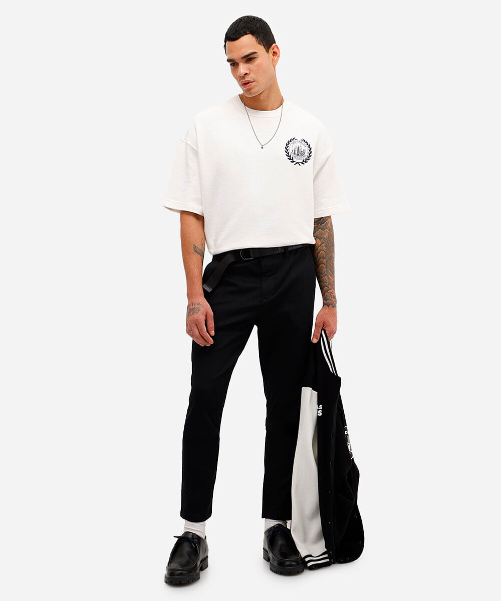 calça chino carrot de sarja masculina preta